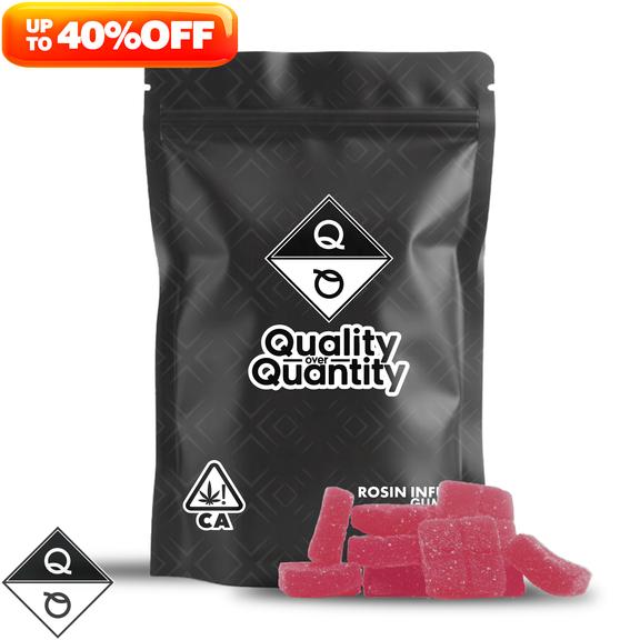 QUALITY OVER QUANTITY - Strawberry Hibiscus 1:1 CBD:THC Rosin Gummies 100mg