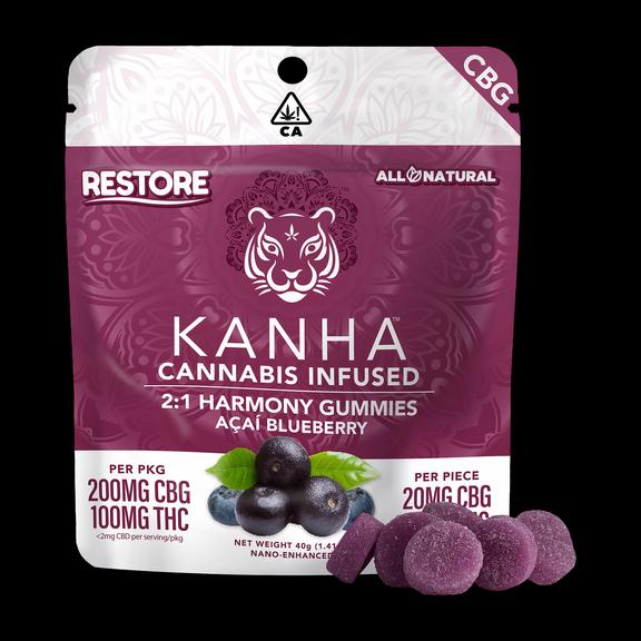 KANHA - Acai Blueberry Harmony | 2:1 CBG:THC (20mg CBG 10mg THCx10) Gummies (Hybrid)