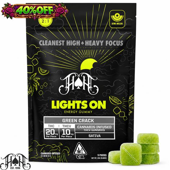 HEAVY HITTERS - Green Crack Lights On THC:THCV Gummies 100mg