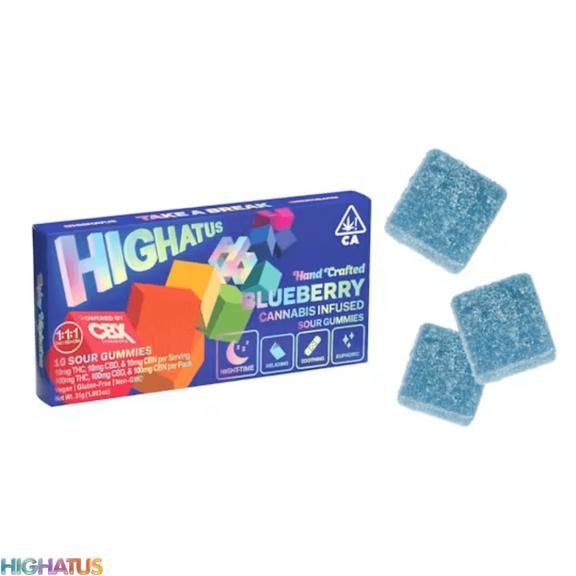 HIGHATUS - Sour Blueberry 1:1:1 THC:CBD:CBN Gummies 100mg