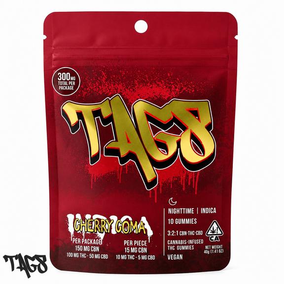 TAGS - Cherry Coma Sleep Gummies 3:2:1 CBN:THC:CBD 300mg
