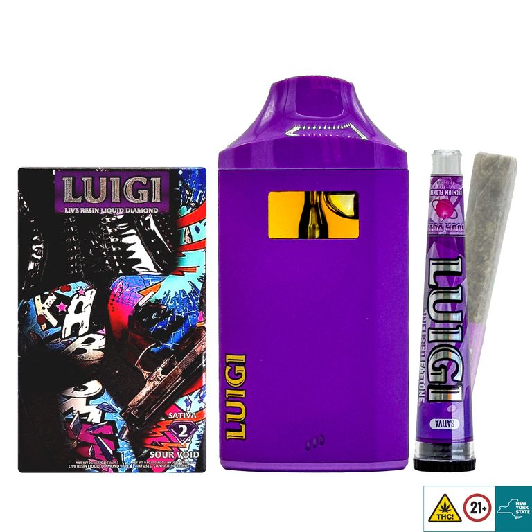 luigi's smoke and vape LUIGI - LIMITED EDITION DUAL PACK - DISPOSABLE RECHARGEABLE VAPE CART &  PREROLL - INFUSED W/ LIVE RESIN LIQUID DIAMOND - 2GM (2000MG) main image 1